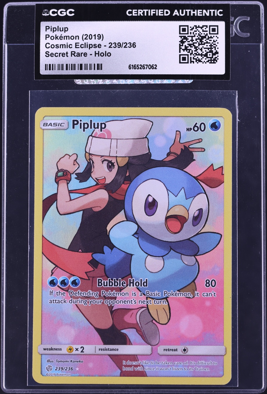 2019 Pokemon Sun & Moon Cosmic Eclipse Full Art Piplup #239 CGC AUTH