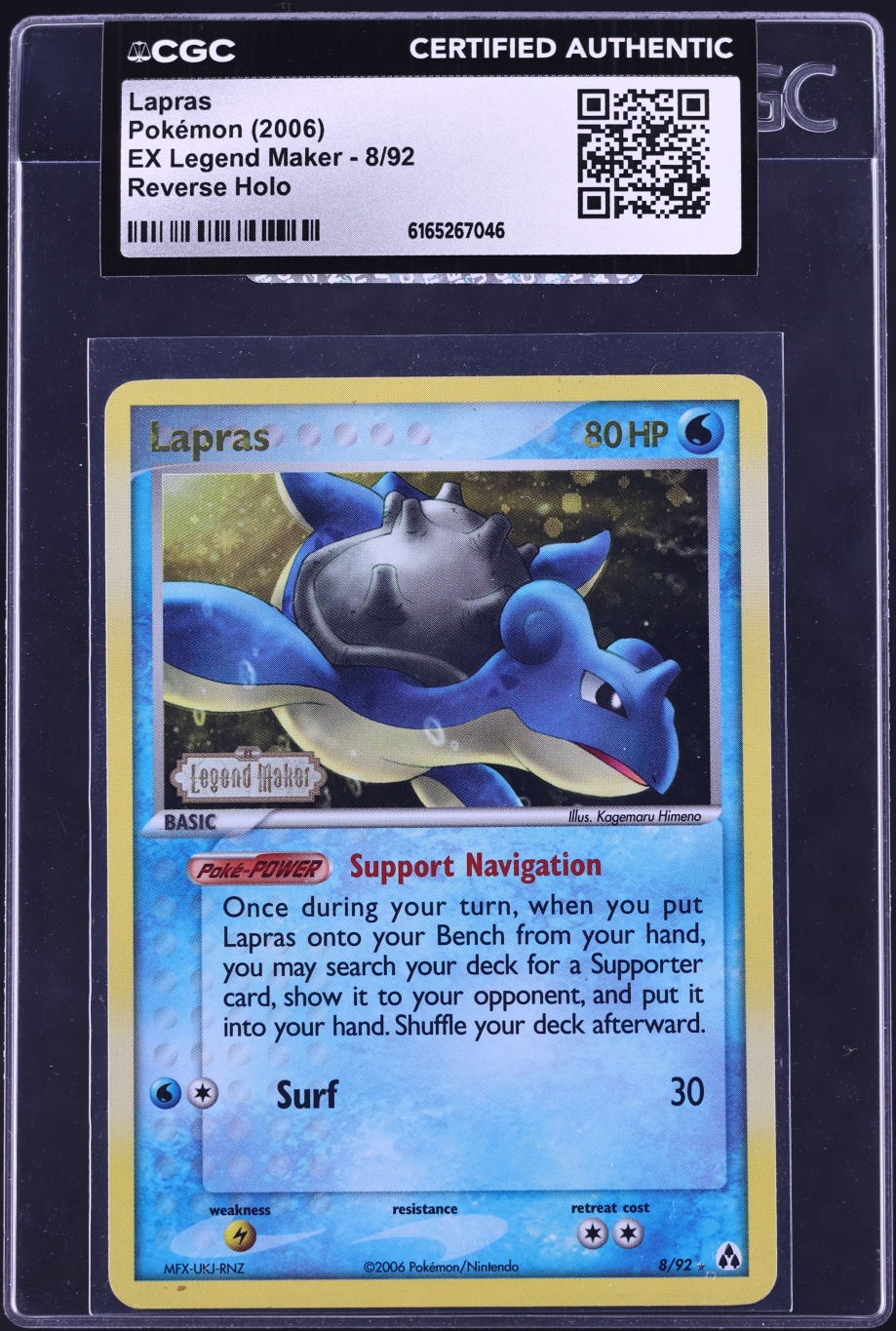 2006 Pokemon EX Legend Maker Reverse Holo Lapras #8 CGC AUTH