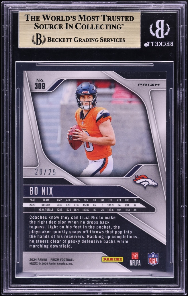 2024 Panini Prizm No Huddle Pink Bo Nix ROOKIE /25 #309 BGS 9.5 GEM MINT - Photo 2