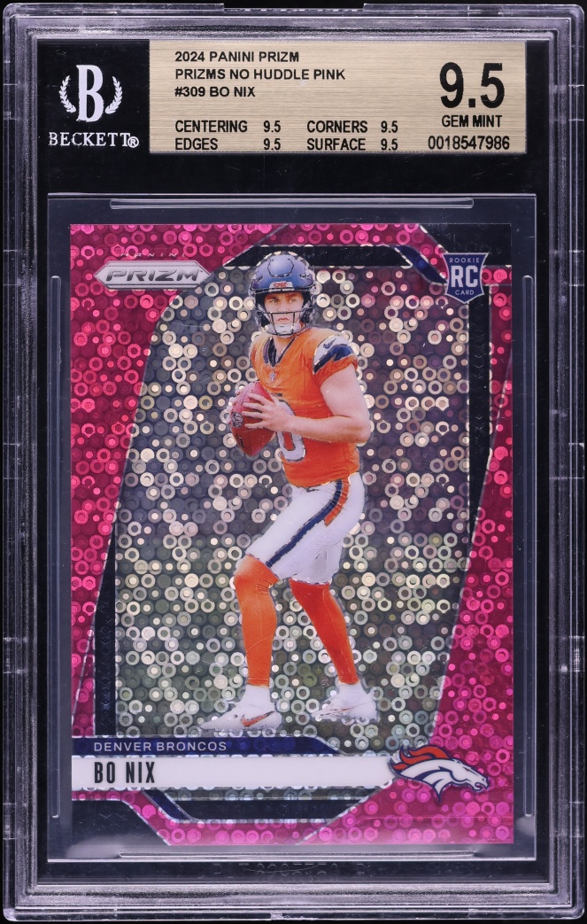 2024 Panini Prizm No Huddle Pink Bo Nix ROOKIE /25 #309 BGS 9.5 GEM MINT