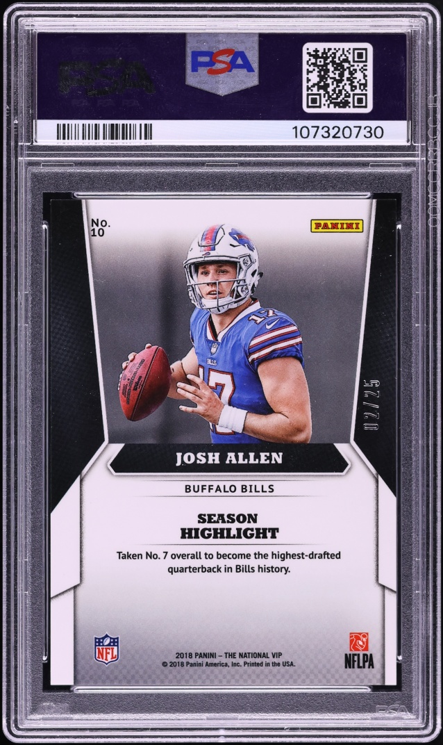 2018 Panini National VIP Red Josh Allen ROOKIE /25 #10 PSA 9 MINT - Photo 2