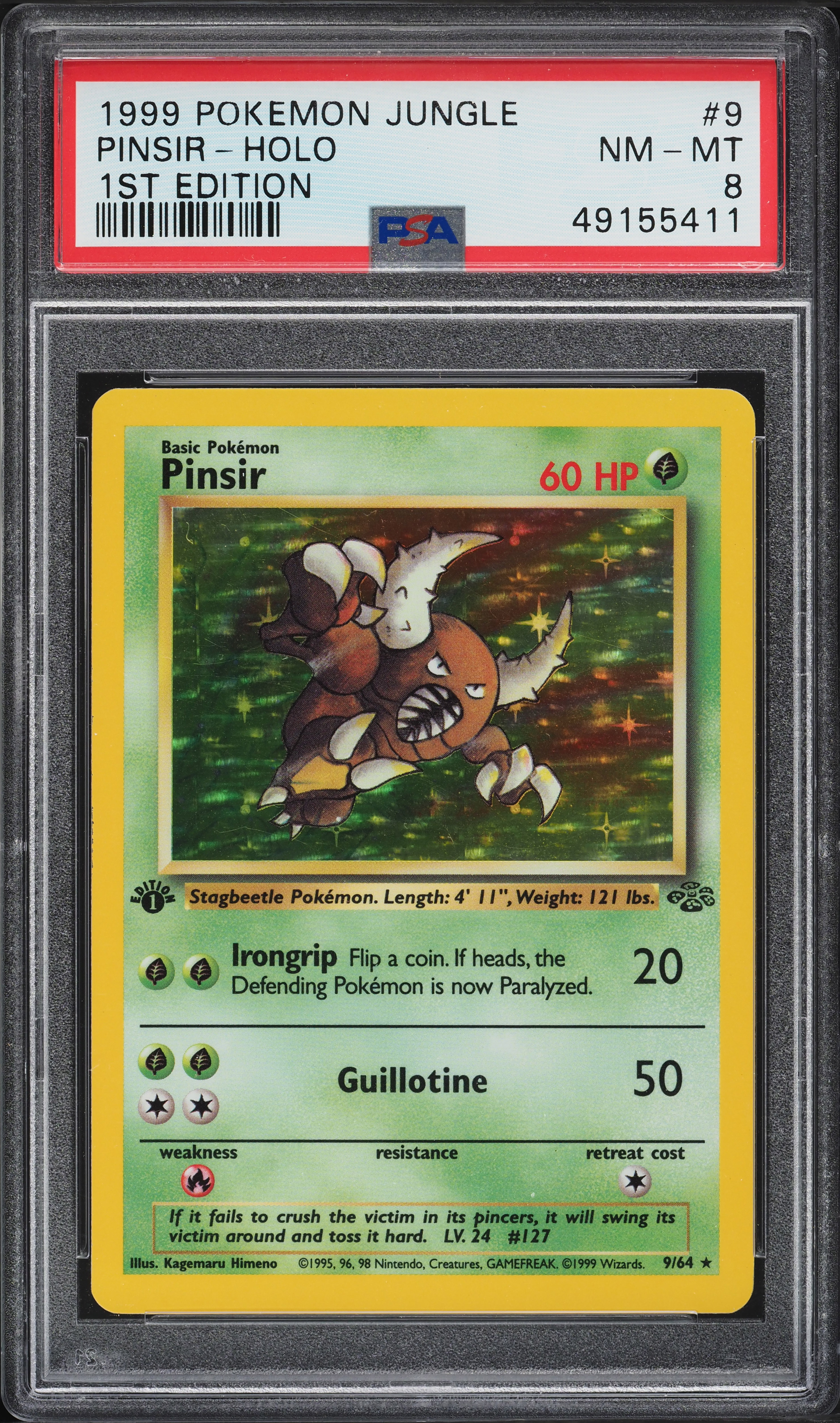 1999 Pokemon Jungle 1st Edition Holo Pinsir #9 PSA 8 NM-MT on