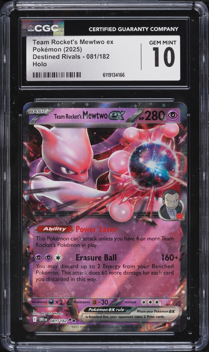 2025 Pokemon Scarlet & Violet Destined Rivals Holo Team Rocket's Mewtwo Ex #81 CGC 10 GEM MINT
