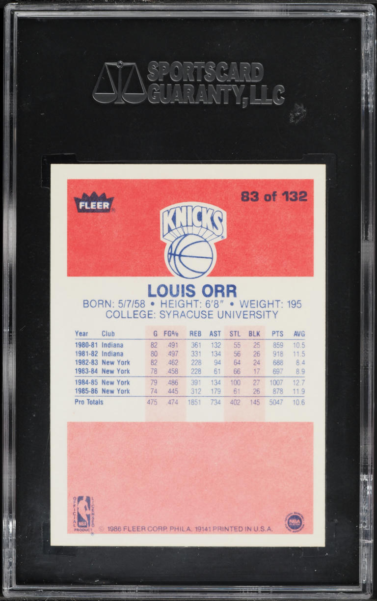 1986 Fleer Basketball Louis Orr #83 SGC 8 NM-MT