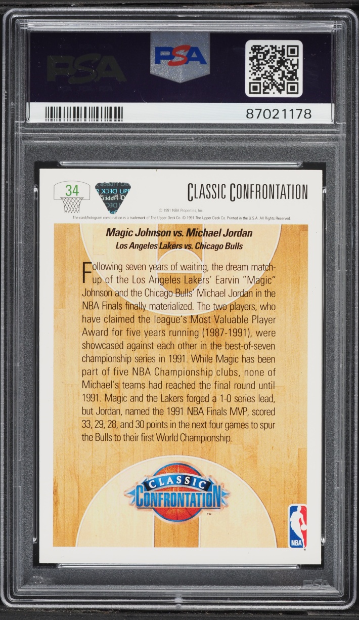 1991 Upper Deck Basketball Magic Johnson Vs. Michael Jordan #34 PSA 9 MINT