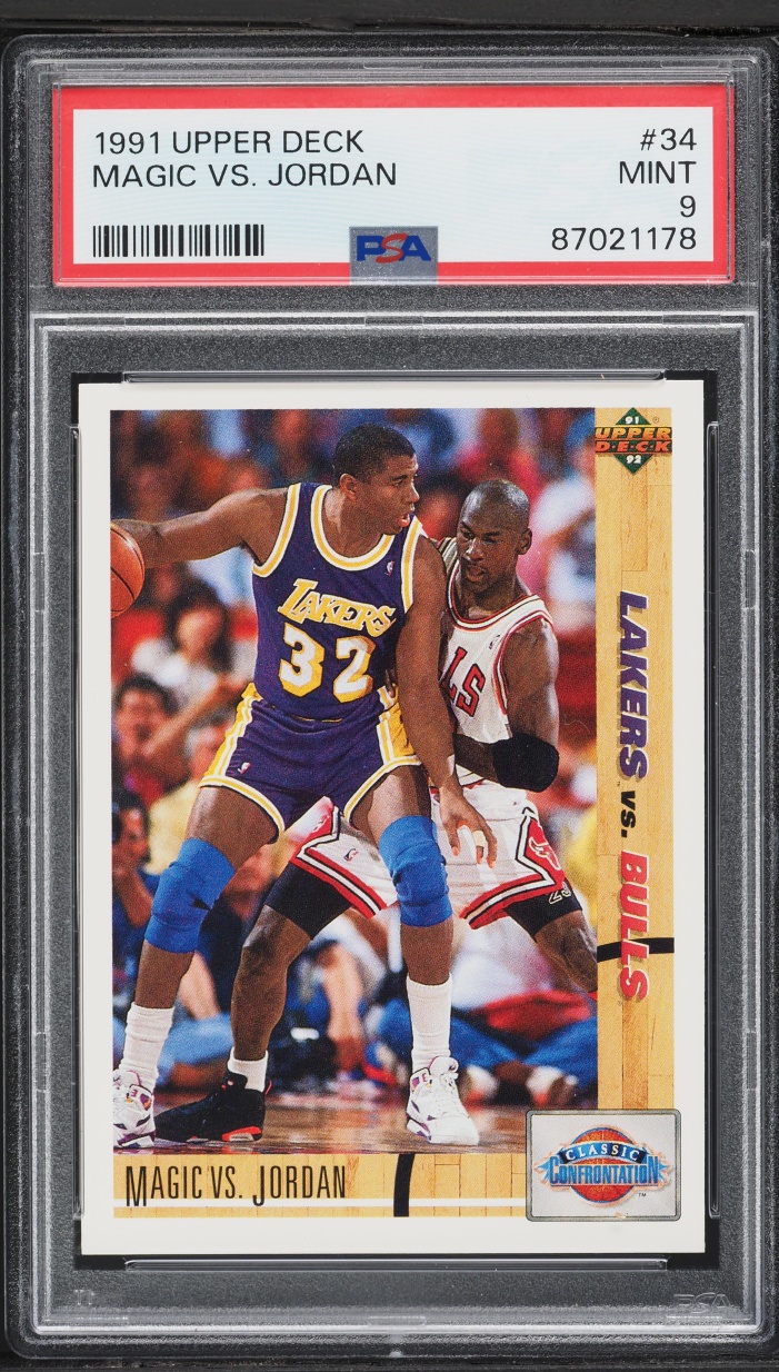1991 Upper Deck Basketball Magic Johnson Vs. Michael Jordan #34 PSA 9 MINT