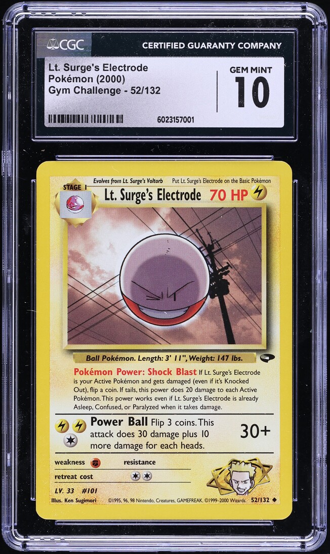 2000 Pokemon Gym Challenge Lt. Surge's Electrode #52 CGC 10 GEM MINT