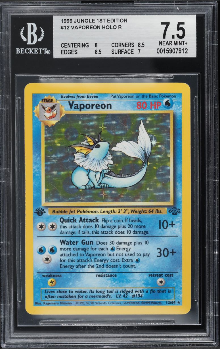 1999 Pokemon Jungle 1st Edition Holo Vaporeon #12 BGS 7.5 NRMT+