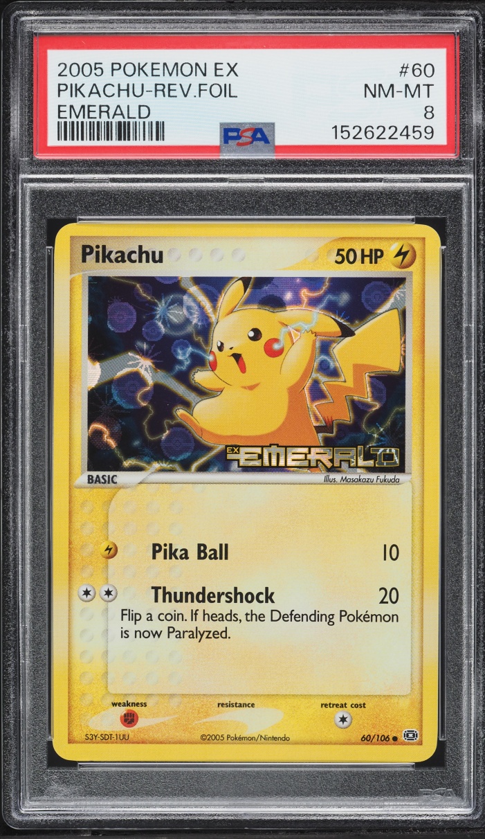 2005 Pokemon EX Emerald Reverse Holo Pikachu #60 PSA 8 NM-MT