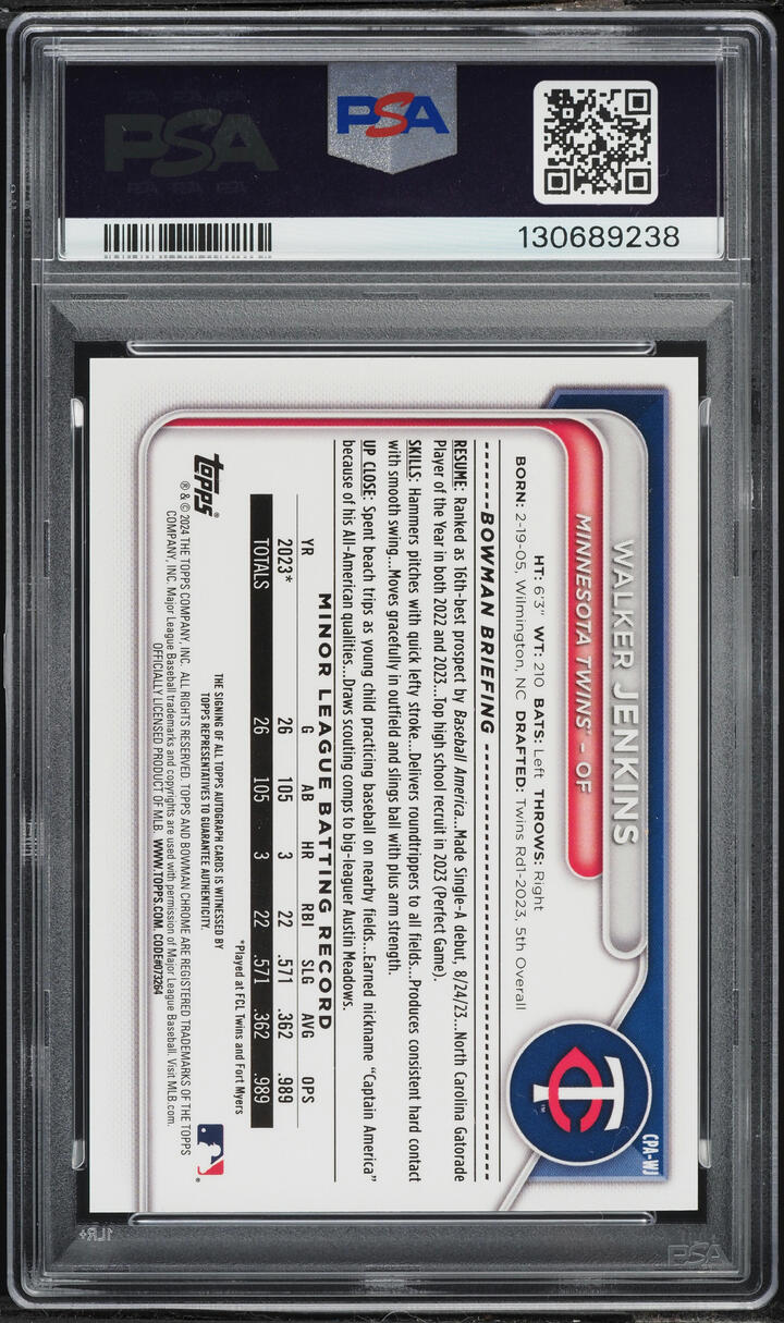 2024 Bowman Chrome Green Refractor Walker Jenkins PROSPECT AUTO /99 #CPA-WJ PSA 10 GEM MINT