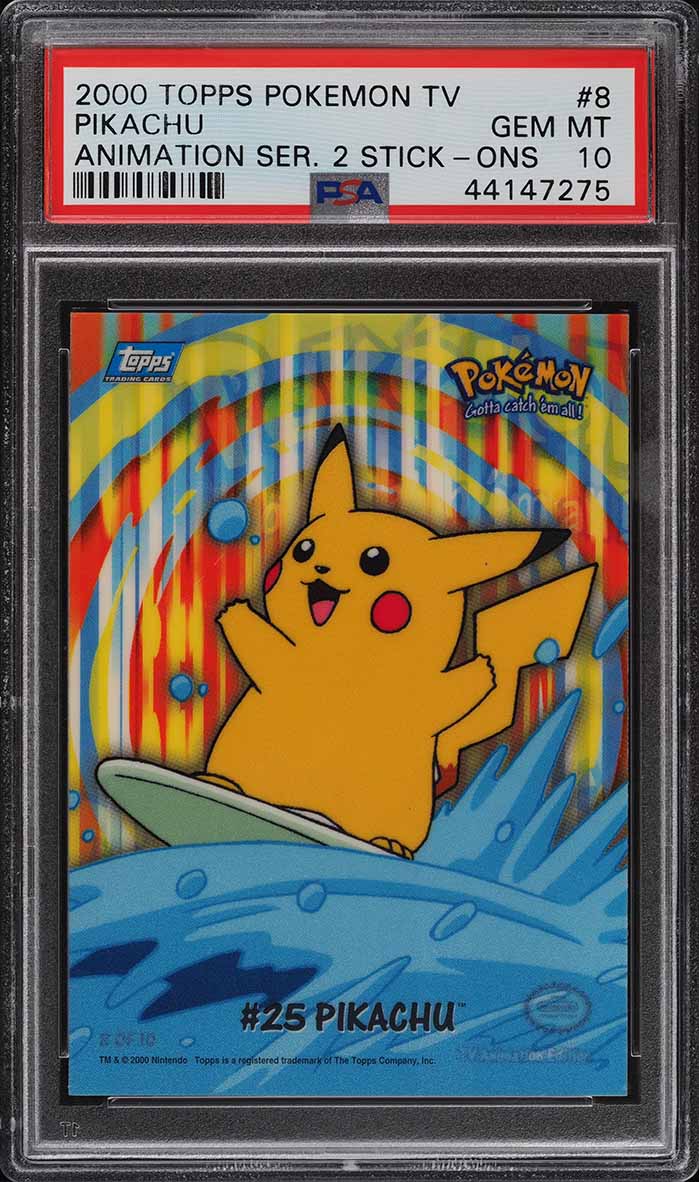 2000 Topps Pokemon TV Animation Series 2 Stick-Ons Pikachu #8 PSA 10 GEM MINT