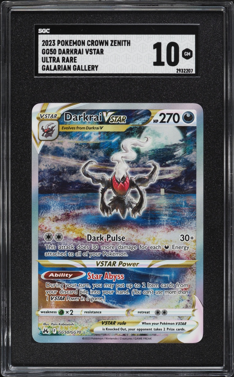2023 Pokemon Sword & Shield Crown Zenith Full Art Darkrai VSTAR #GG50 SGC 10 GEM MINT