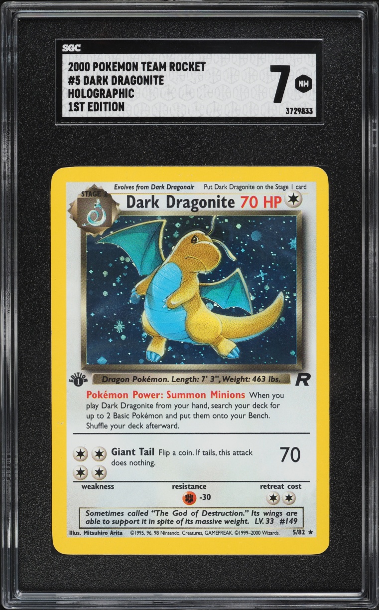 2000 Pokemon Team Rocket 1st Edition Holo Dark Dragonite #5 SGC 7 NRMT
