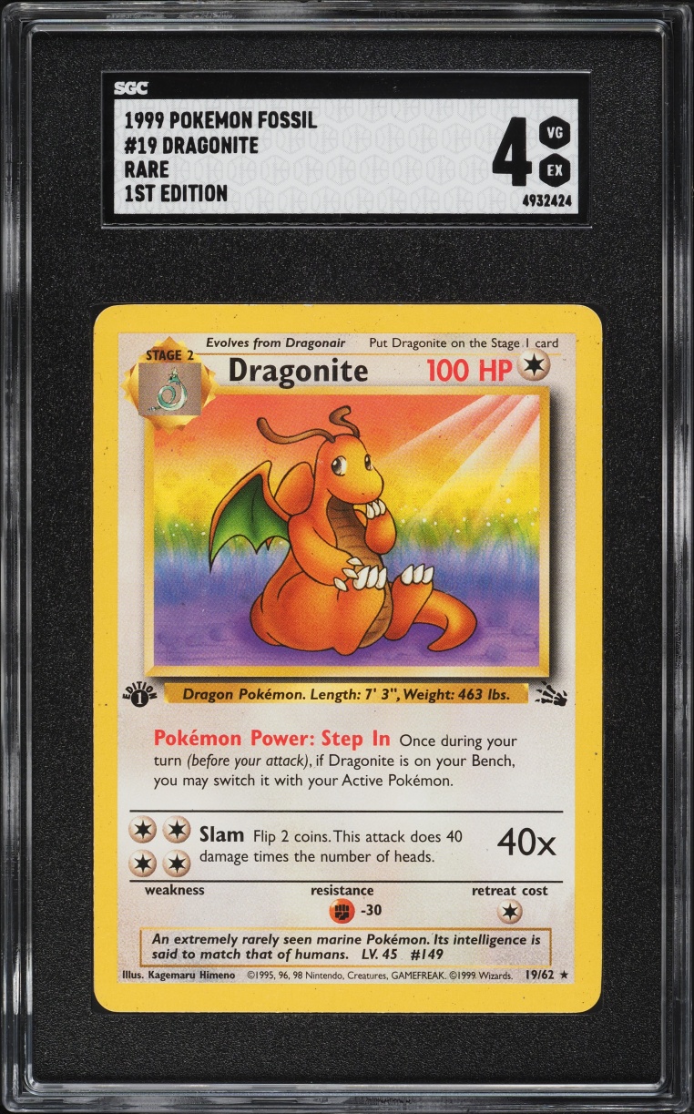 1999 Pokemon Fossil 1st Edition Dragonite #19 SGC 4 VGEX