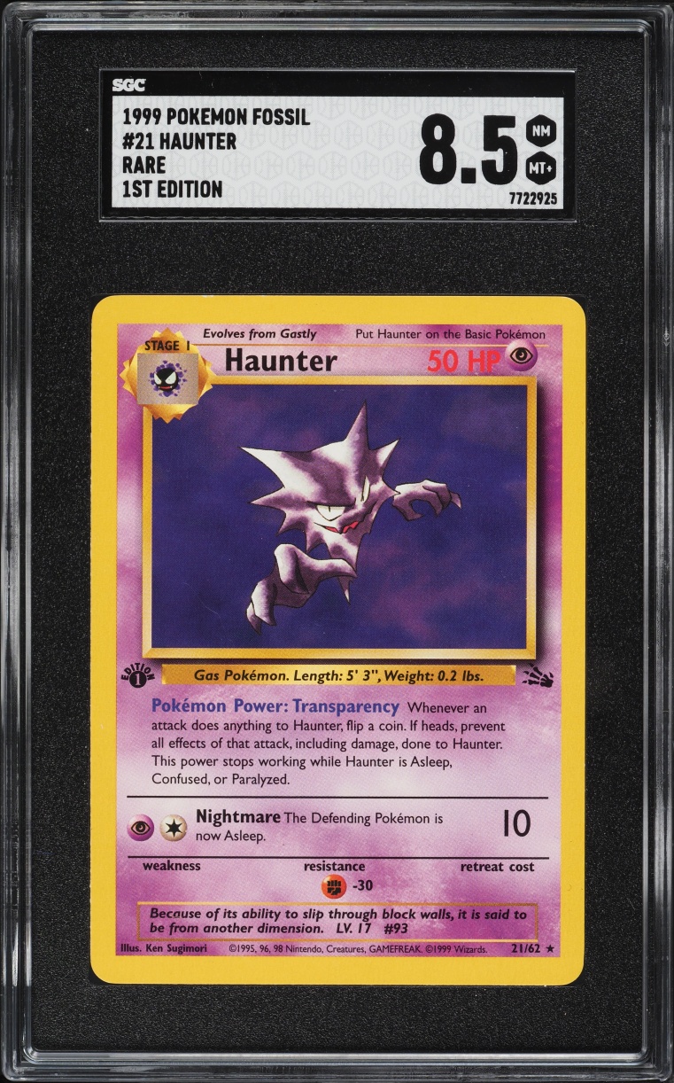 1999 Pokemon Fossil 1st Edition Haunter #21 SGC 8.5 NM-MT+
