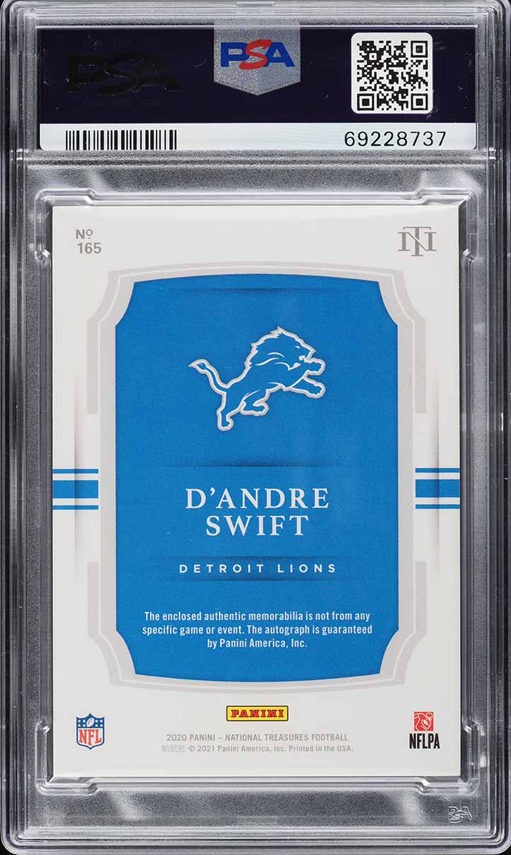 2020 National Treasures D'Andre Swift ROOKIE PATCH AUTO /99 #165 PSA 8 NM-MT