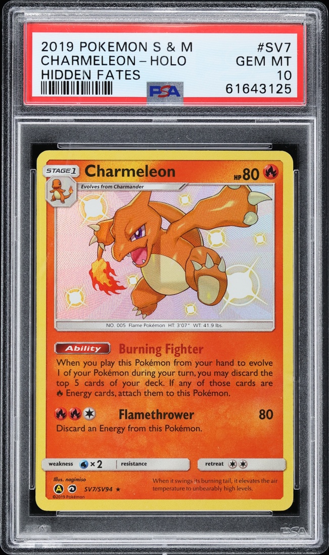 2019 Pokemon Sun & Moon Hidden Fates Shiny Charmeleon #SV7 PSA 10 GEM MINT