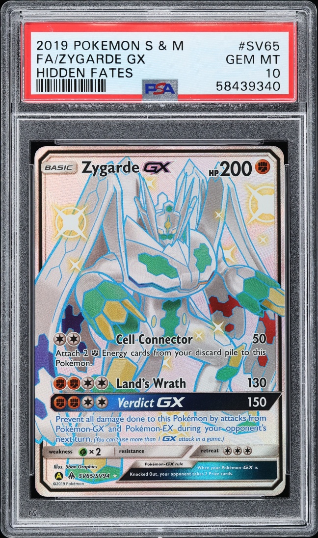 2019 Pokemon Sun & Moon Hidden Fates Full Art Shiny Zygarde GX #SV65 PSA 10 GEM MINT