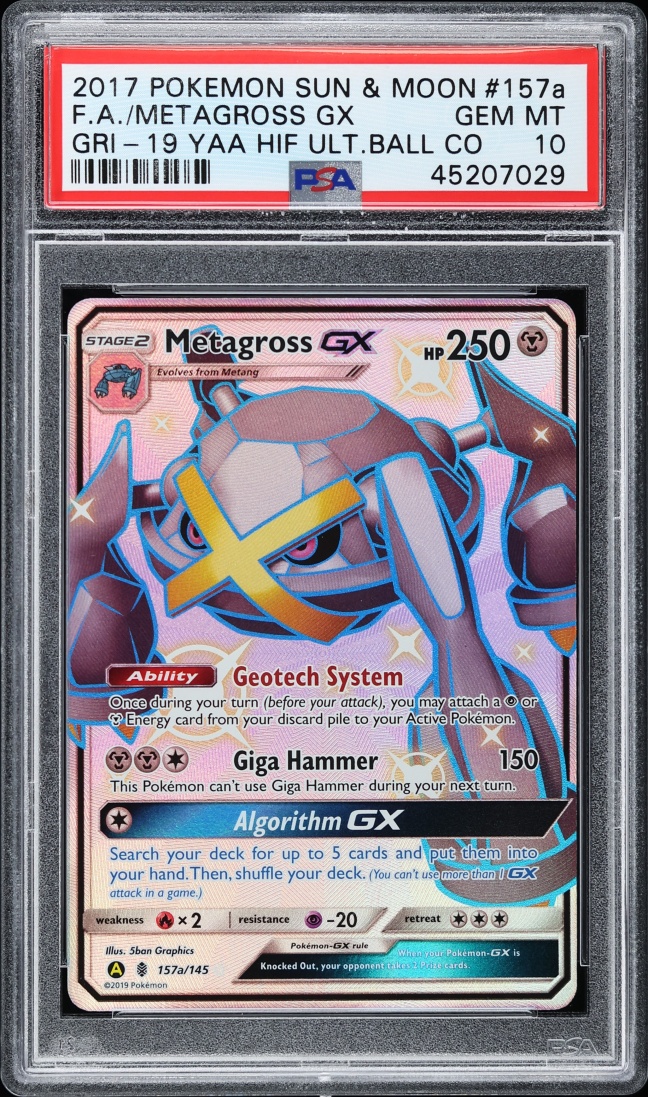 2019 Pokemon Sun & Moon Hidden Fates Shiny Metagross GX #157a PSA 10 GEM MINT