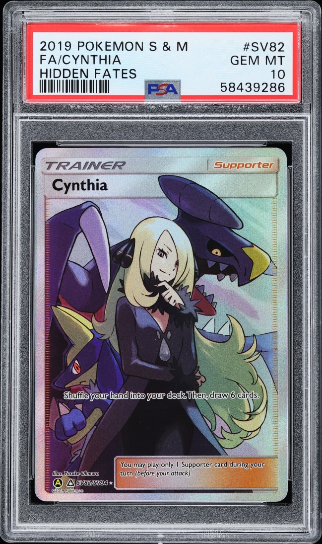 2019 Pokemon Sun & Moon Hidden Fates Shiny Vault Full Art Cynthia #SV82 PSA 10 GEM MINT