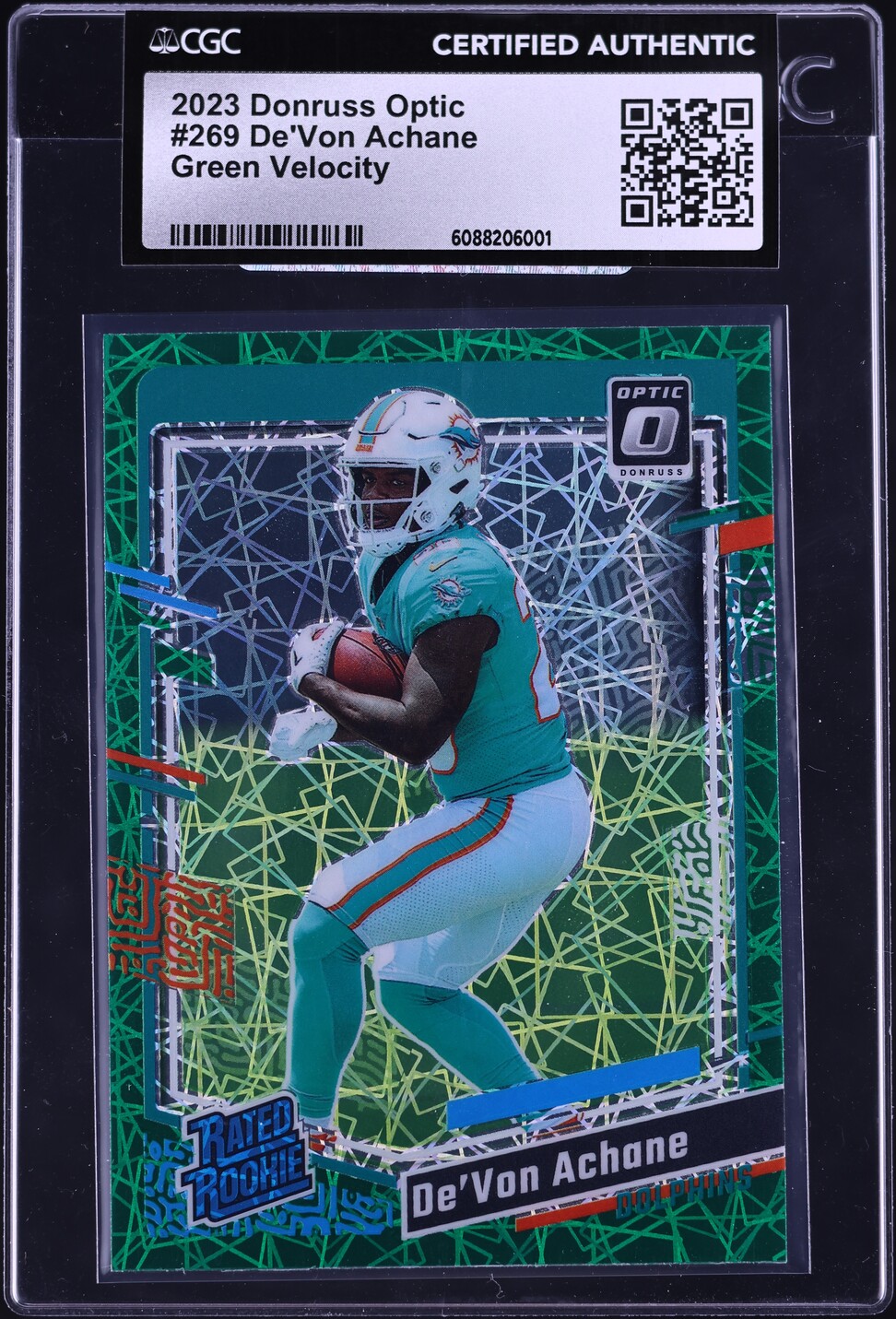 2023 Donruss Optic Green Velocity De'Von Achane ROOKIE #269 CGC AUTH