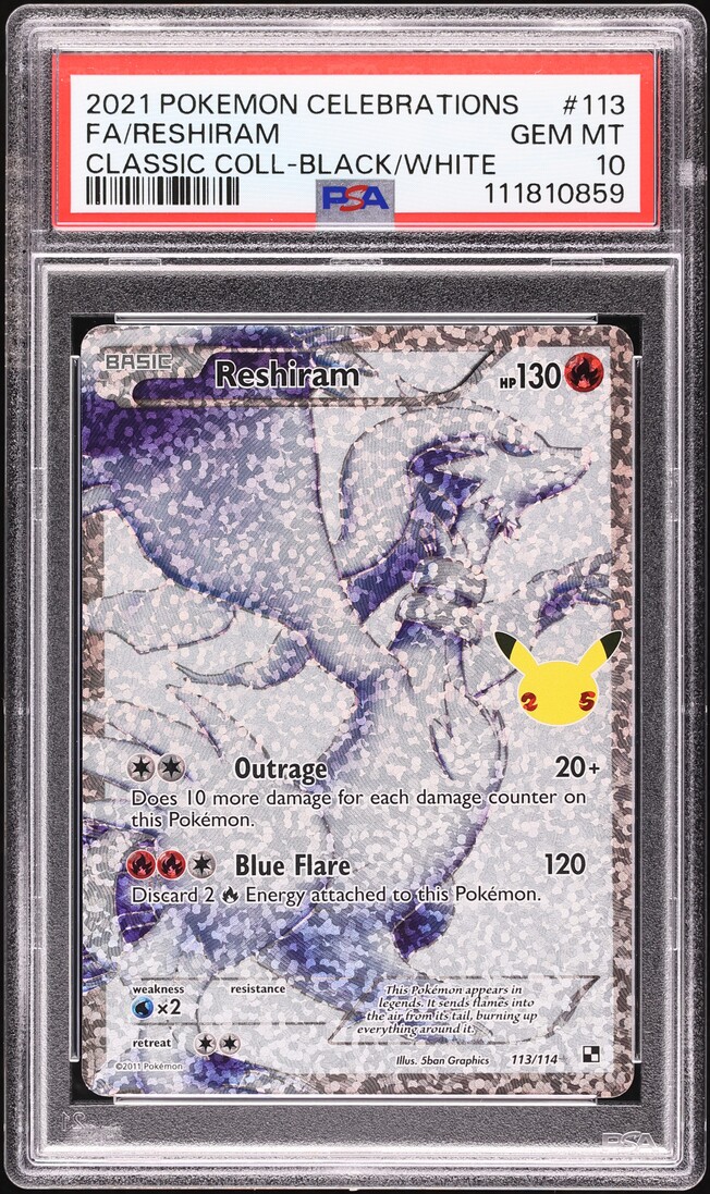2021 Pokemon SWSH Celebrations Classic Collection Full Art Reshiram #113 PSA 10 GEM MINT