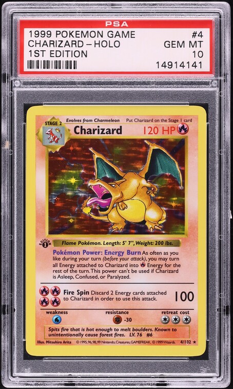 1999 Pokemon Base Set Shadowless 1st Edition Holo Charizard #4 PSA 10 GEM MINT