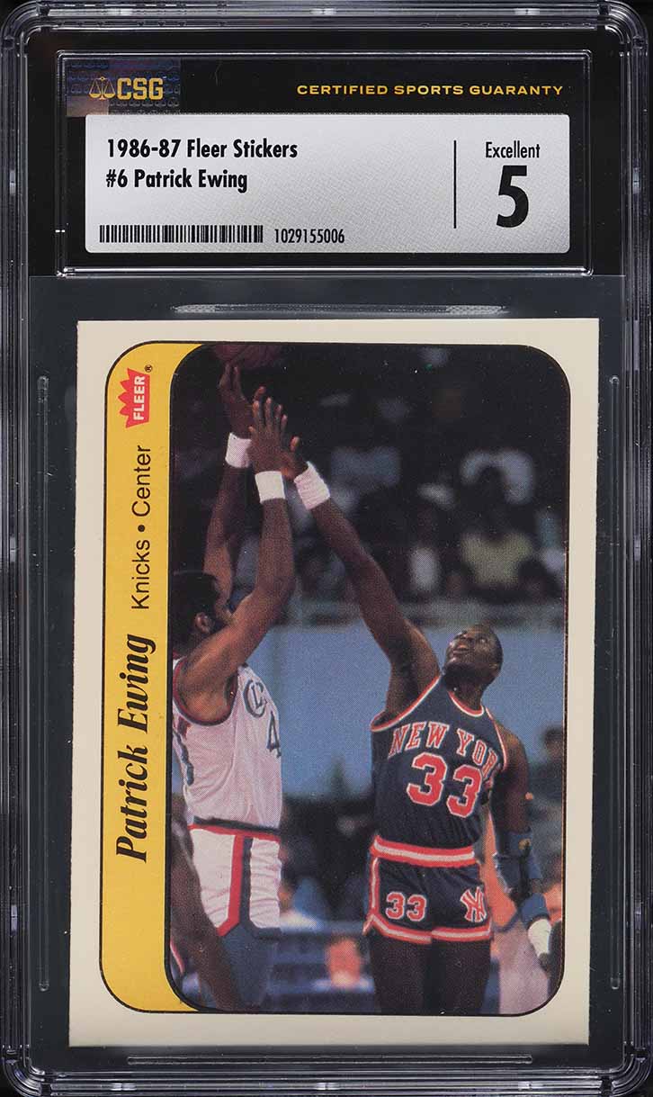 1986 Fleer Sticker Patrick Ewing ROOKIE #6 CSG 5 EX