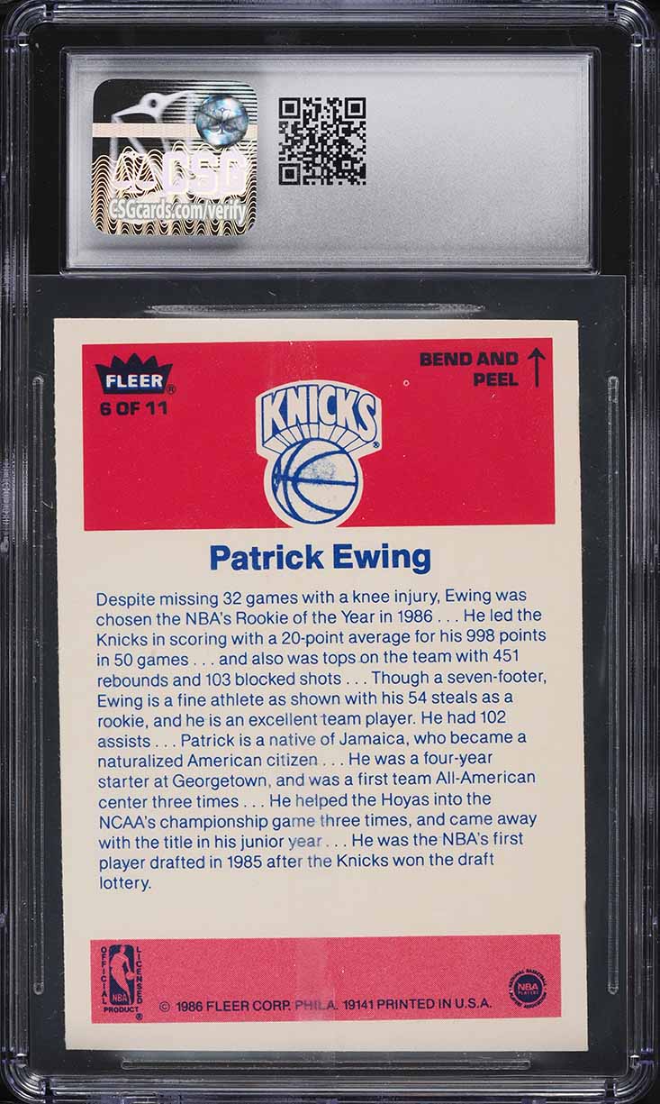 1986 Fleer Sticker Patrick Ewing ROOKIE #6 CSG 5 EX