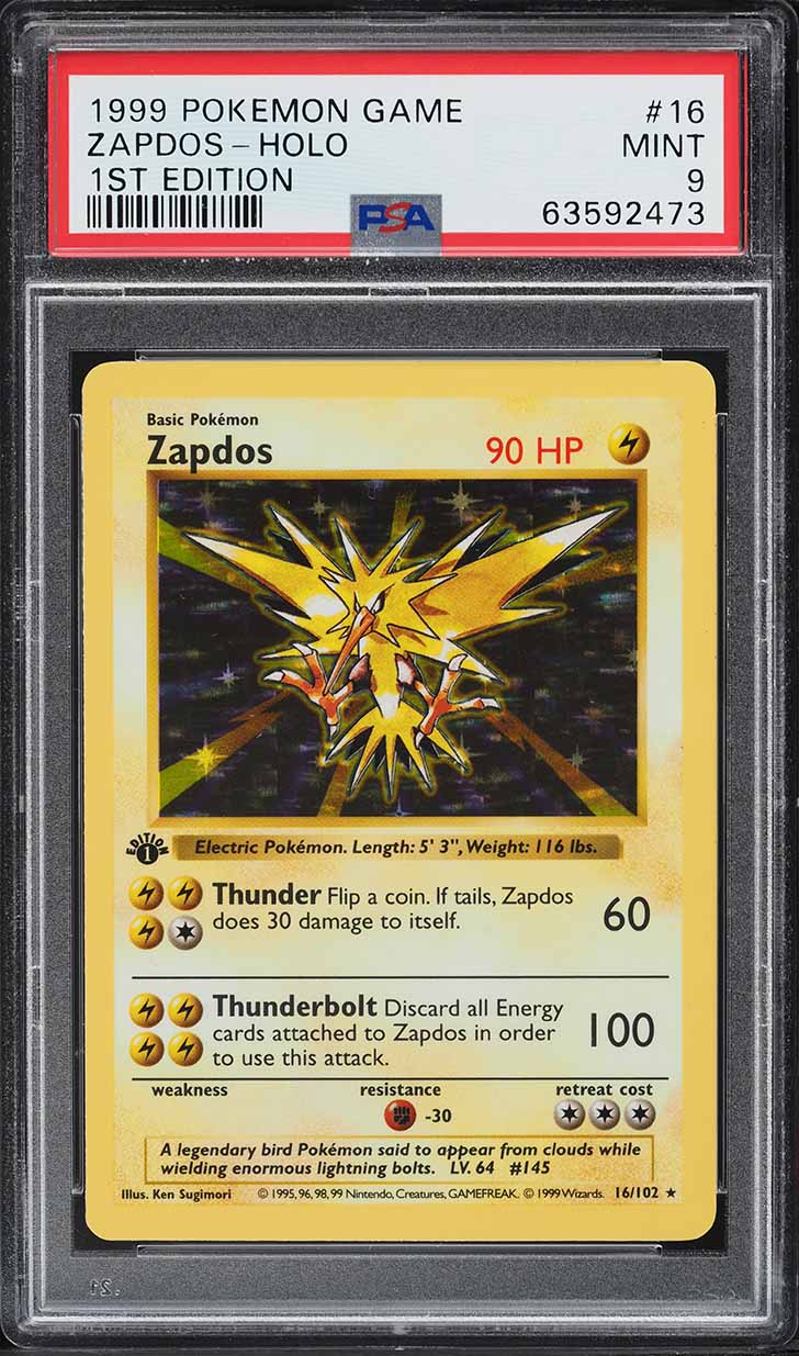 1999 Pokemon Base Set Shadowless 1st Edition Holo Zapdos #16 PSA 9 MINT