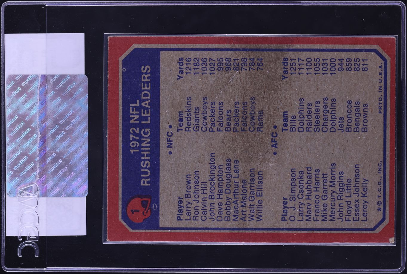 1973 Topps Football O.J. Simpson Larry Brown RUSHING LEADERS #1 CGC AUTH