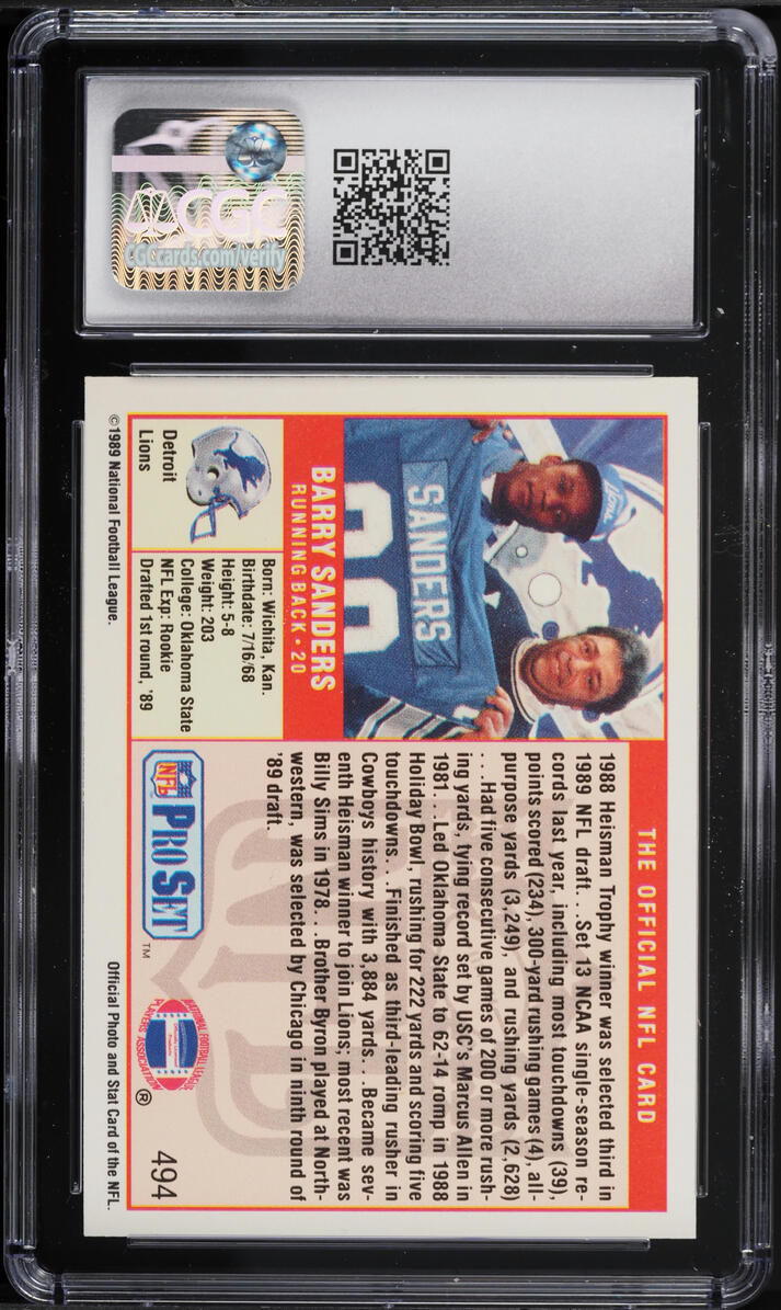 1989 Pro Set Football Barry Sanders #494 CGC 9 MINT
