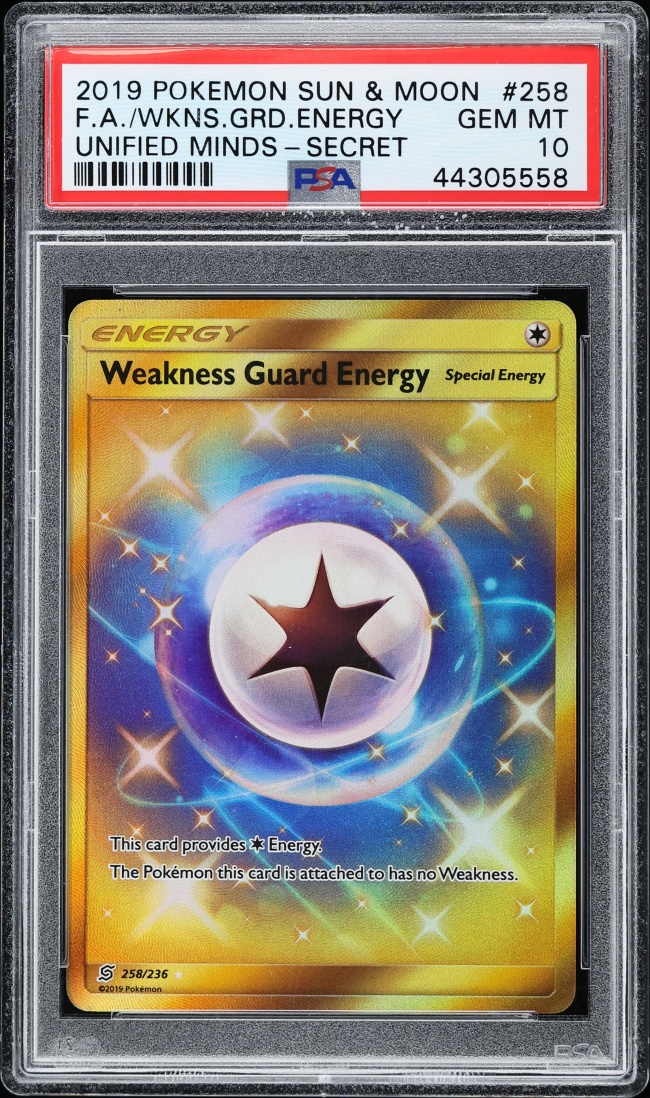 2019 Pokemon Sun & Moon Unified Minds SEC Weakness Guard Energy #258 PSA 10 GEM MINT