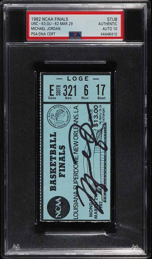 1982 NCAA Finals Ticket Stub Michael Jordan AUTO DNA 10 PSA AUTH