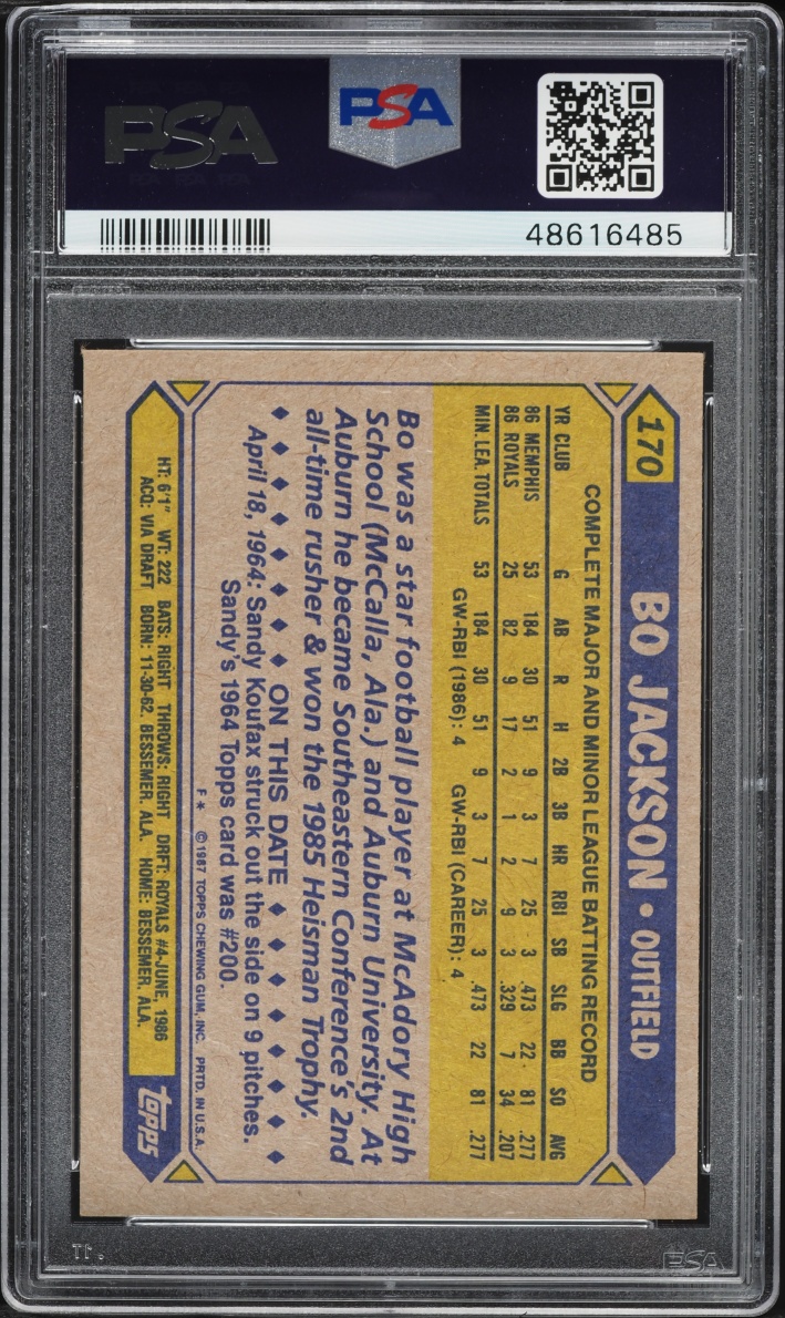 1987 Topps Future Stars Bo Jackson ROOKIE #170 PSA 7 NRMT