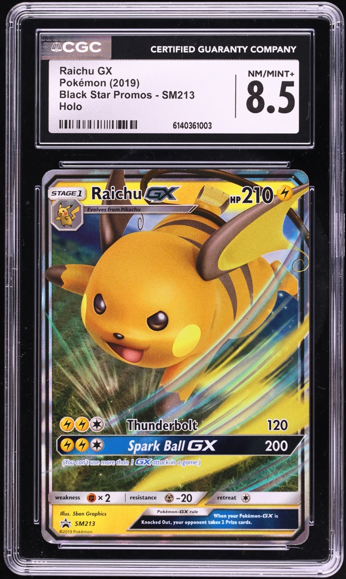 2019 Pokemon Sun & Moon Promo Hidden Fates Alt Art Raichu GX #SM213 CGC 8.5 NM-MT+