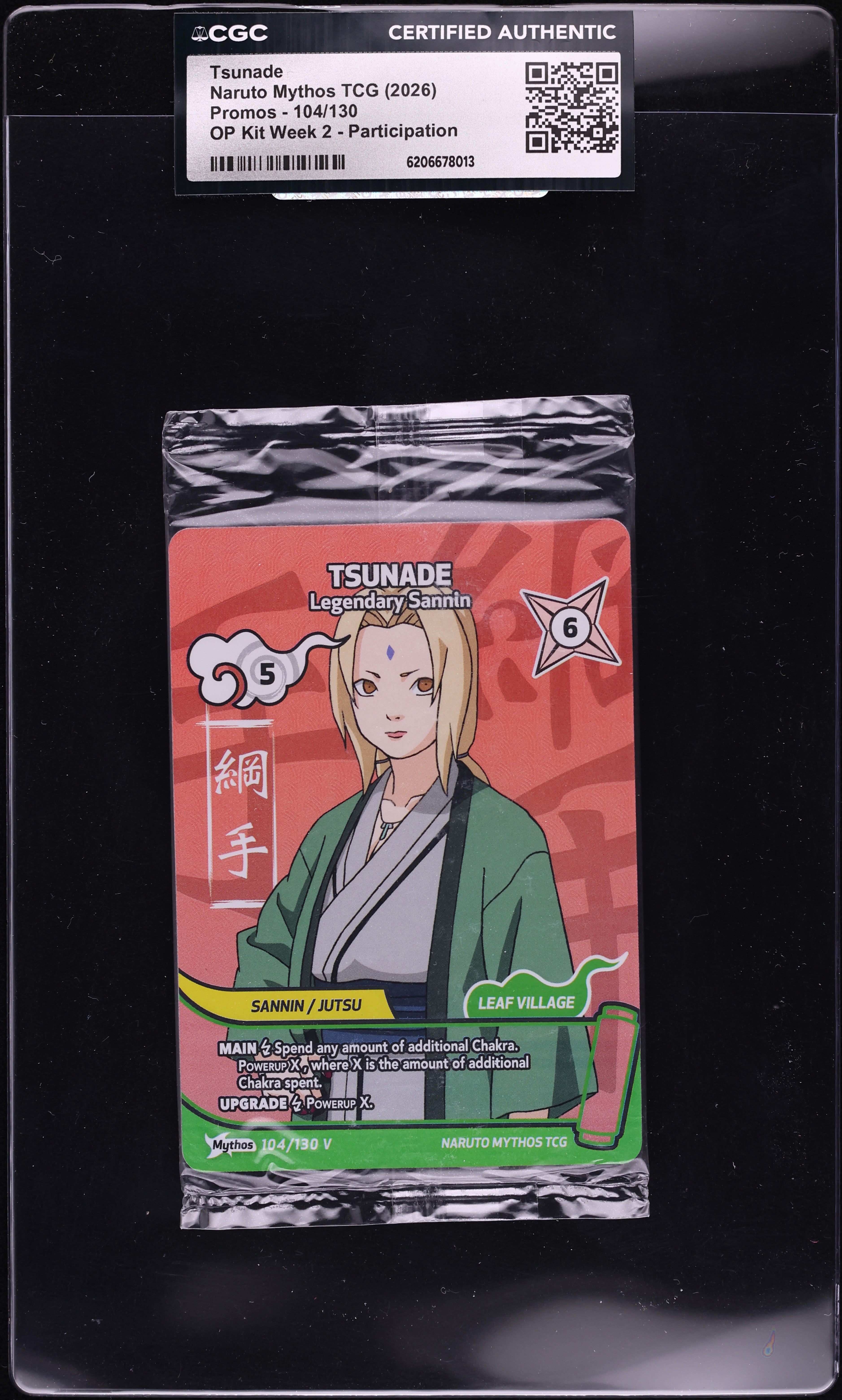 2026 Naruto Mythos TCG Promo OP Kit Week 2 Participation Tsunade #104 CGC AUTH