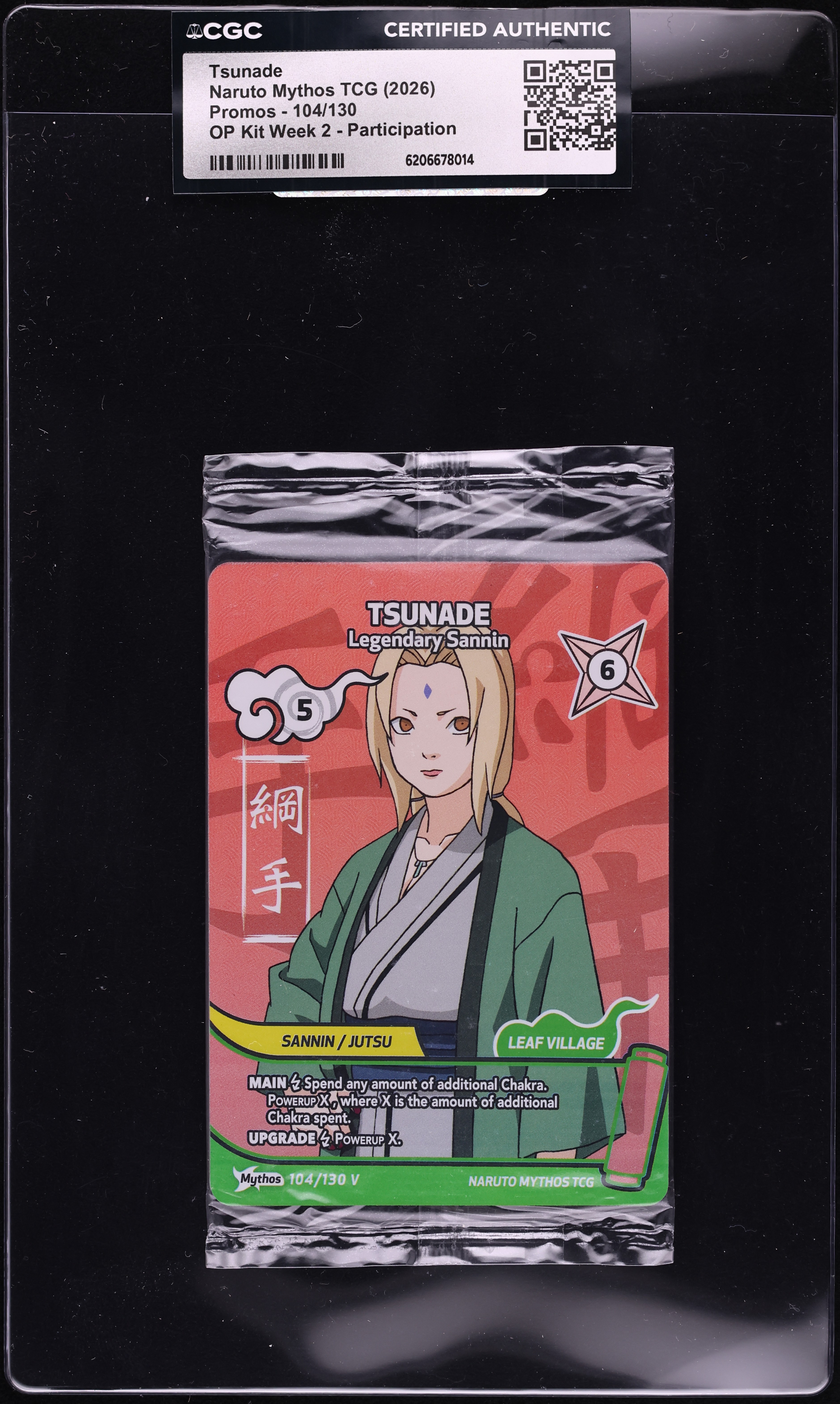 2026 Naruto Mythos TCG Promo OP Kit Week 2 Participation Tsunade #104 CGC AUTH