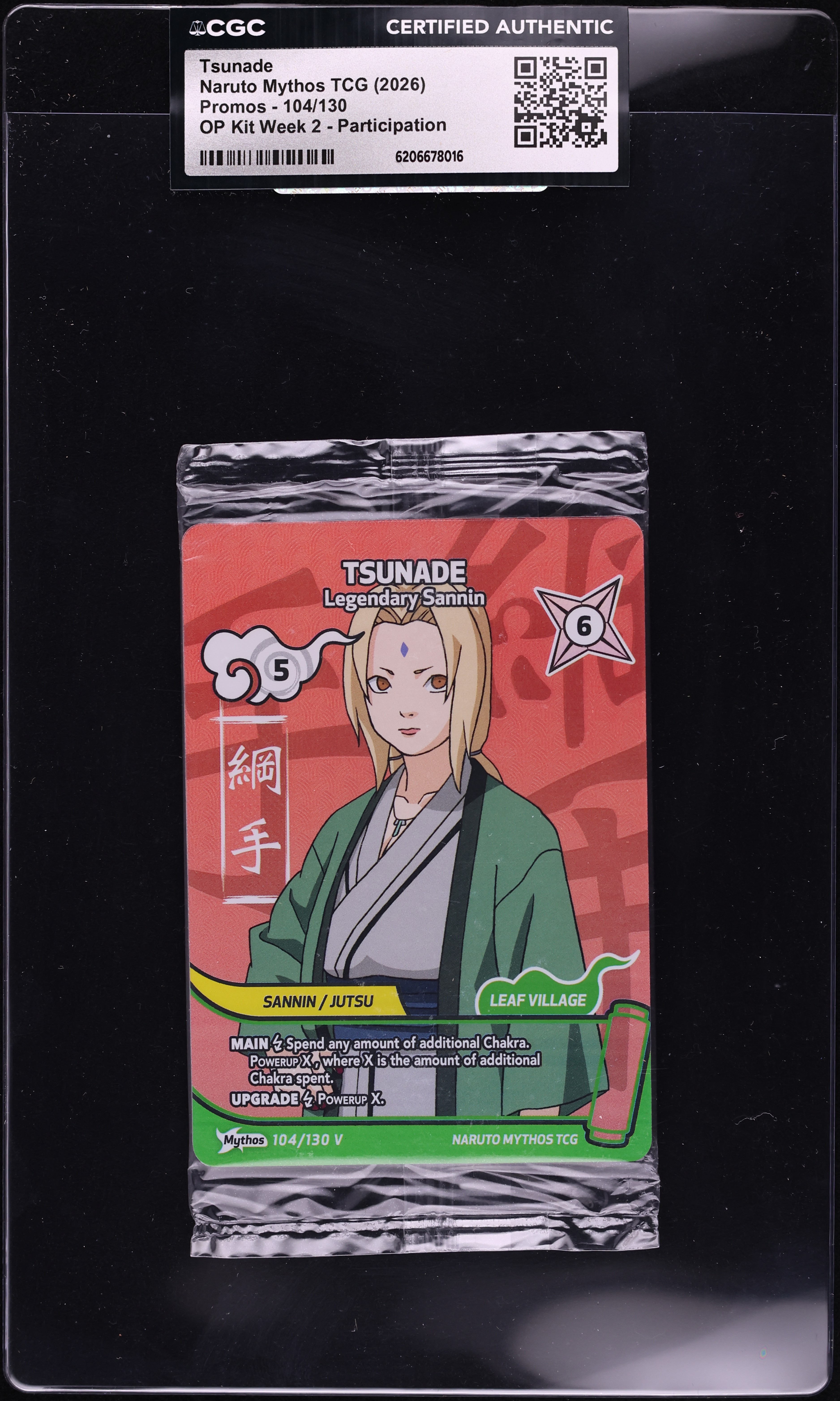 2026 Naruto Mythos TCG Promo OP Kit Week 2 Participation Tsunade #104 CGC AUTH