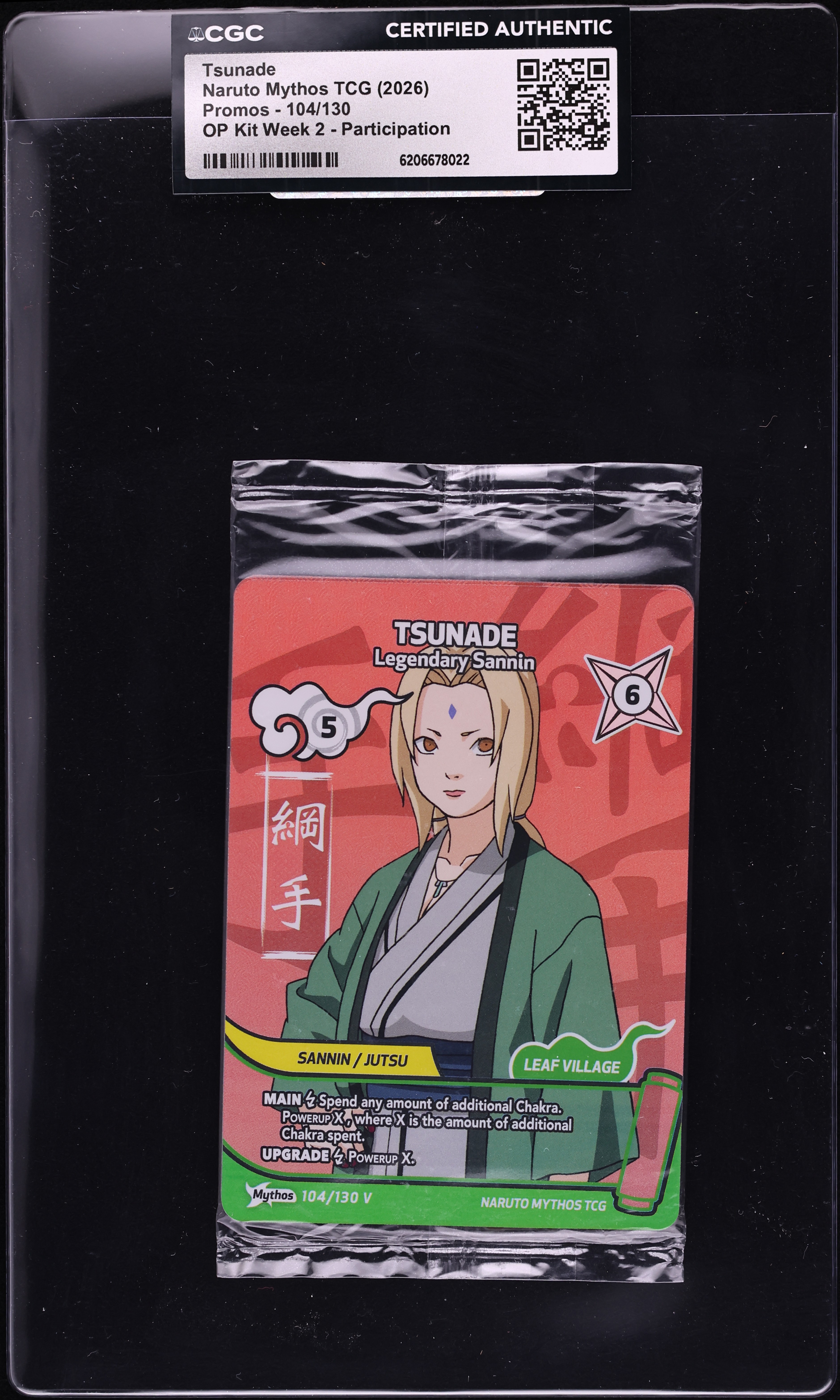 2026 Naruto Mythos TCG Promo OP Kit Week 2 Participation Tsunade #104 CGC AUTH