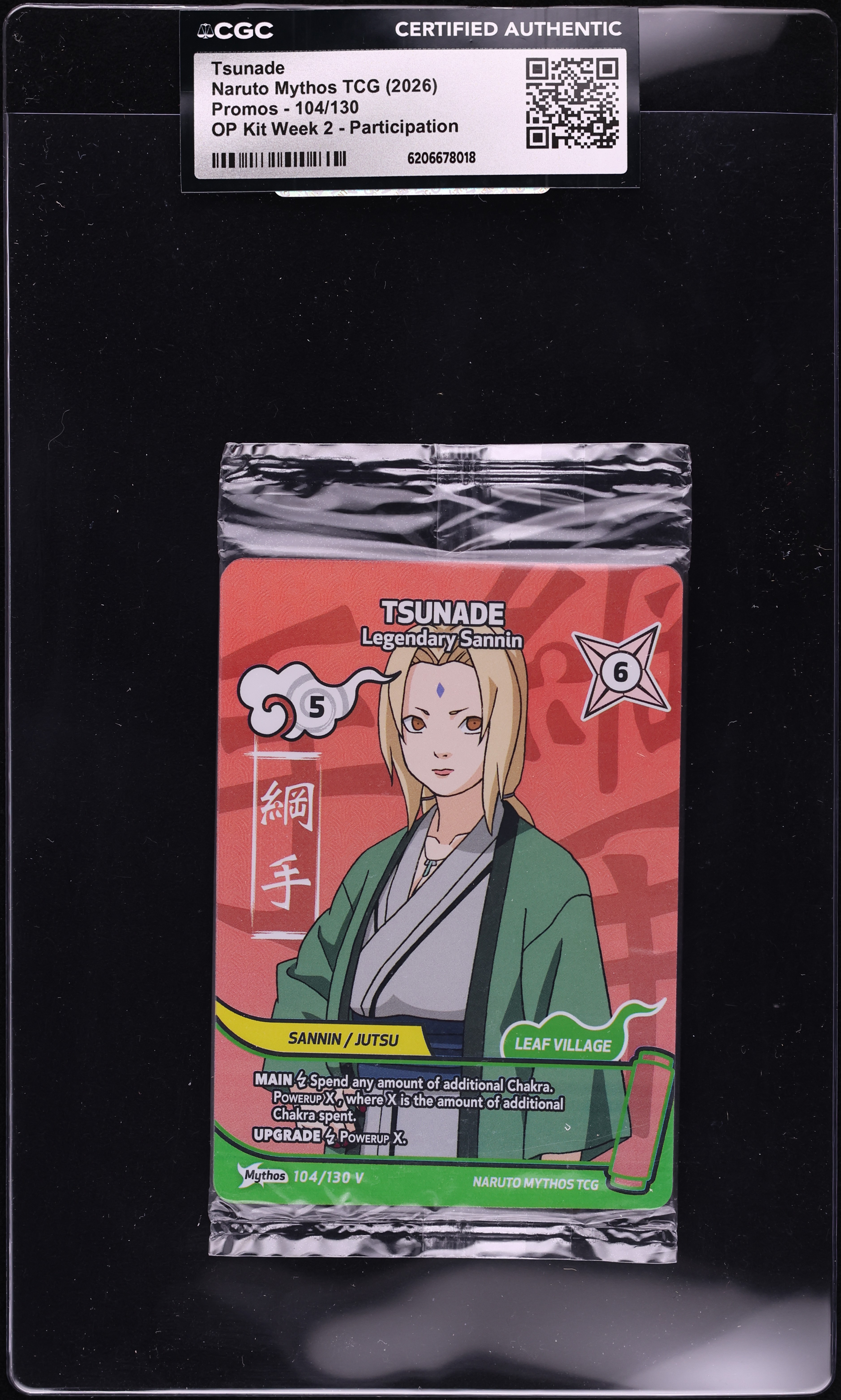 2026 Naruto Mythos TCG Promo OP Kit Week 2 Participation Tsunade #104 CGC AUTH
