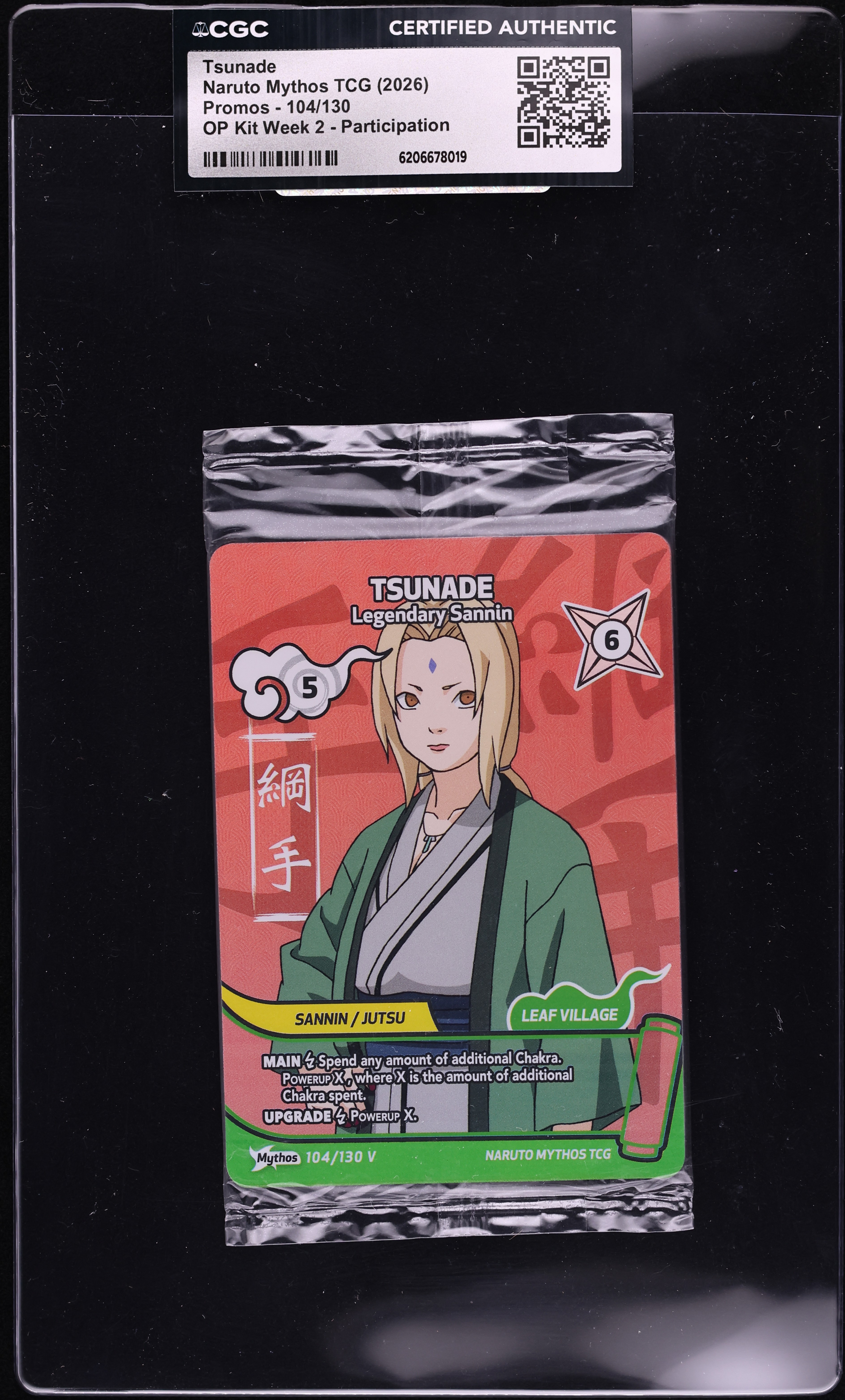 2026 Naruto Mythos TCG Promo OP Kit Week 2 Participation Tsunade #104 CGC AUTH