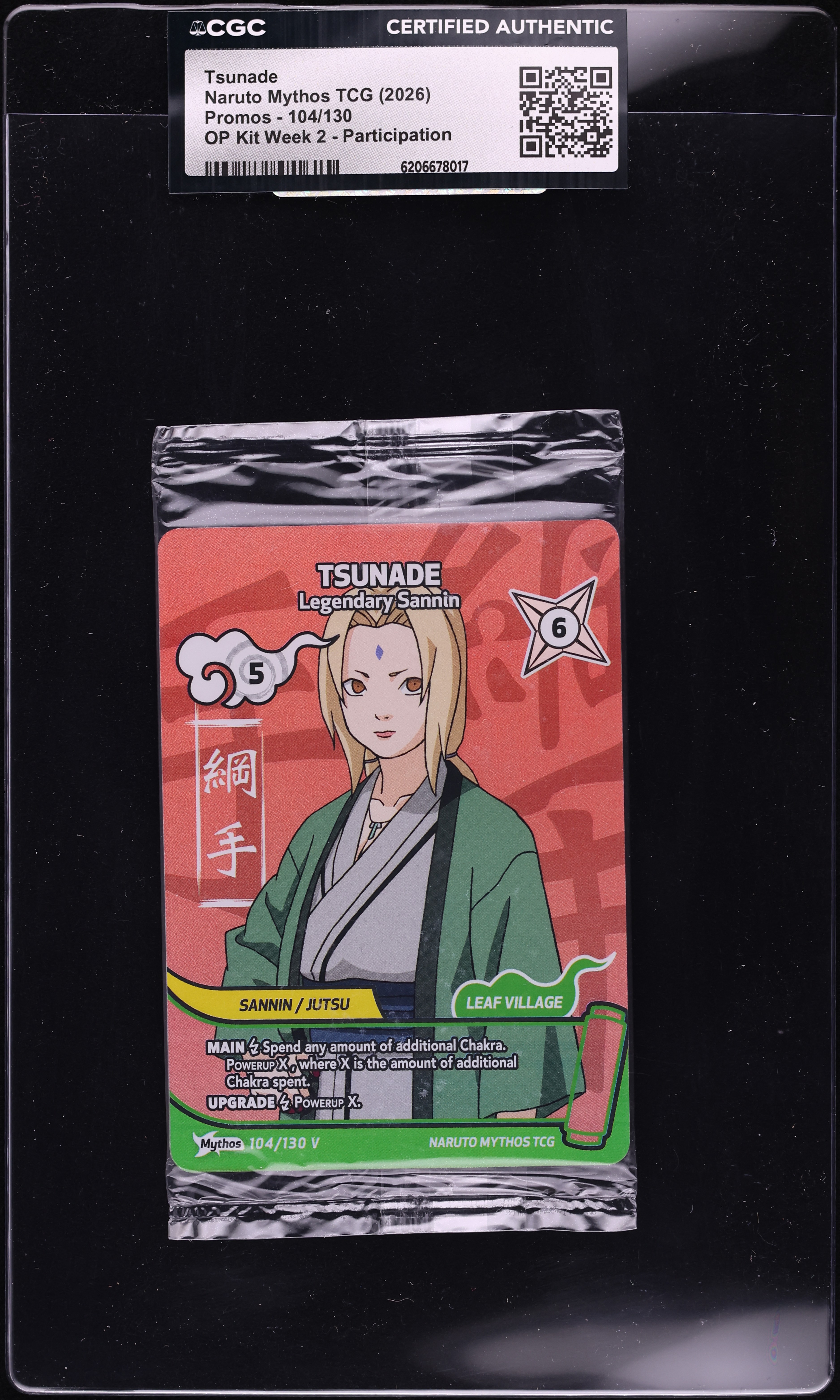 2026 Naruto Mythos TCG Promo OP Kit Week 2 Participation Tsunade #104 CGC AUTH