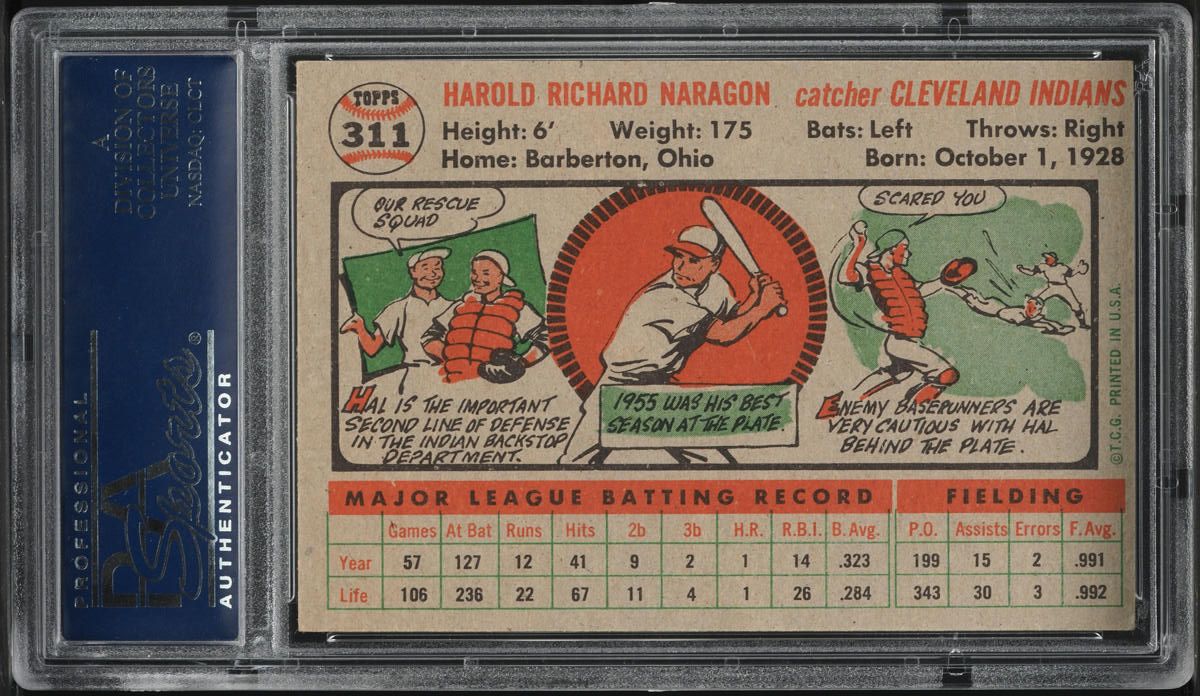 1956 Topps Hal Naragon #311 PSA 6 EXMT