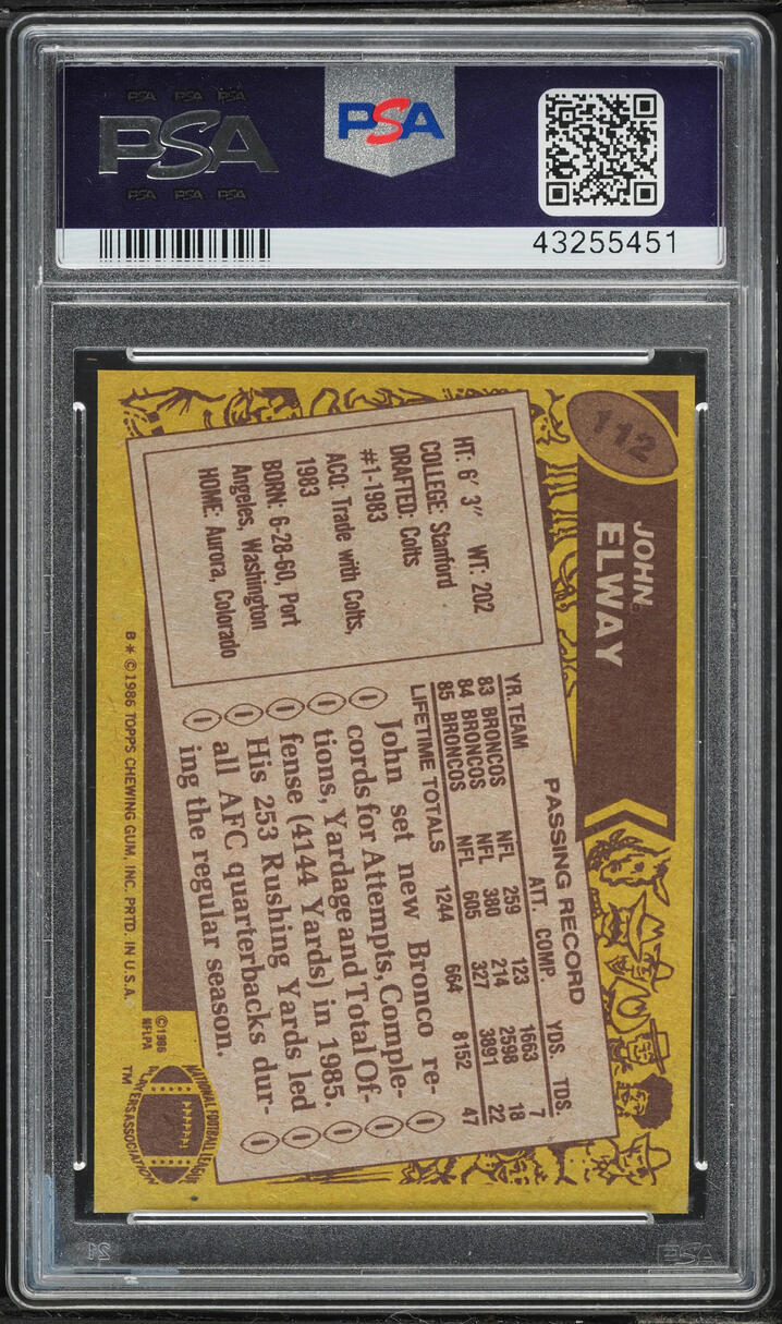 1986 Topps Football John Elway #112 PSA 10 GEM MINT