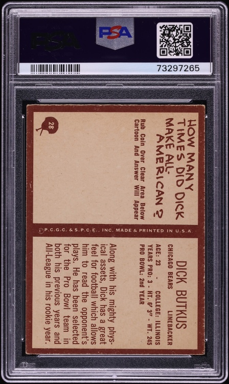 1967 Philadelphia Dick Butkus #28 PSA 4 VGEX