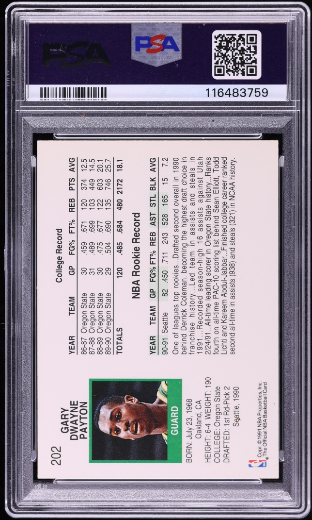 1991 Hoops Gary Payton #202 PSA 9 MINT