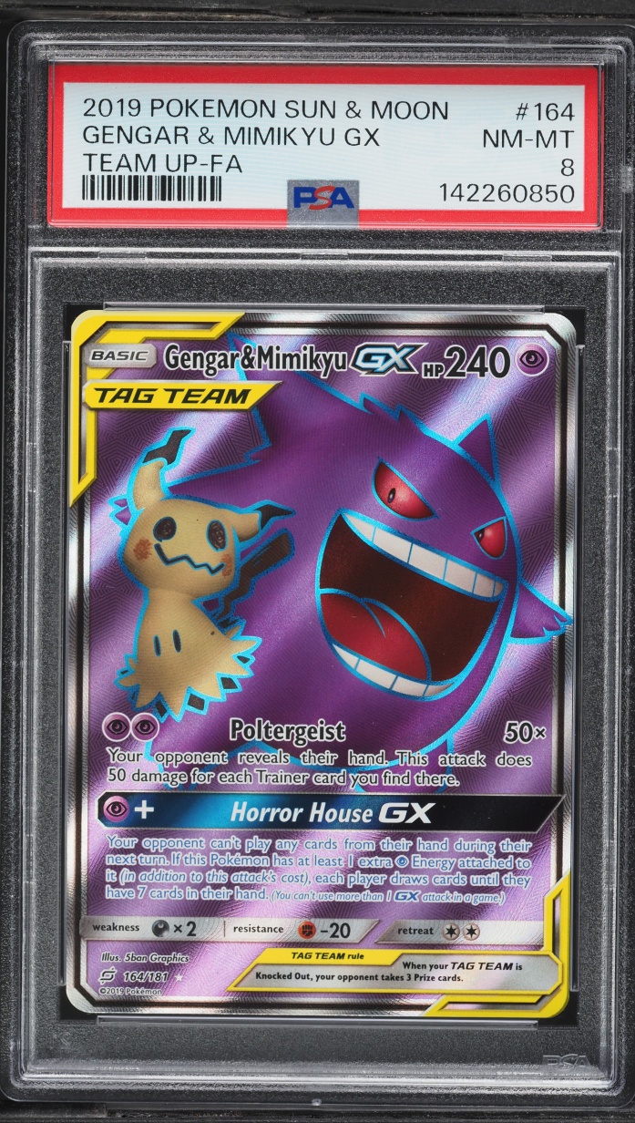 2019 Pokemon Sun & Moon Team Up Full Art Gengar & Mimikyu GX #164 PSA 8 NM-MT