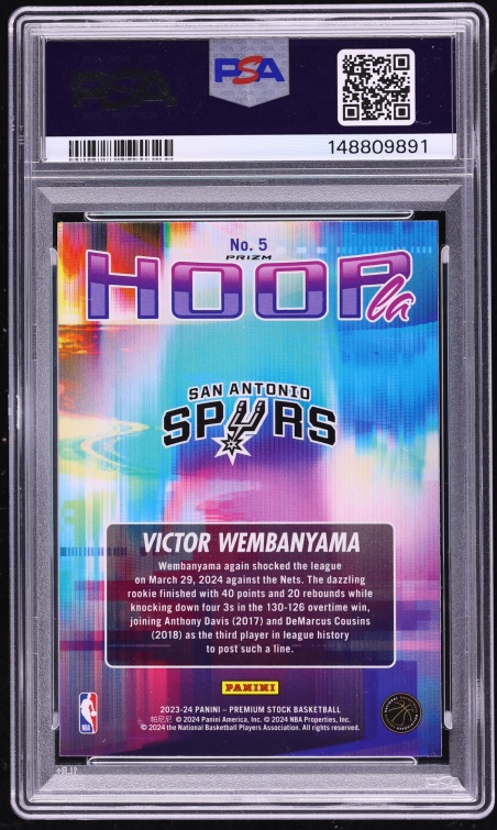2023 Hoops Premium Stock Hoopla Silver Prizm Victor Wembanyama ROOKIE #5 PSA 9 MINT