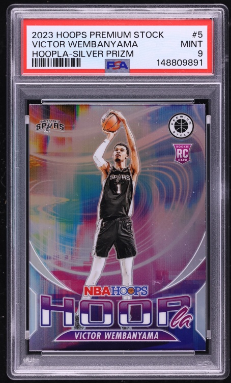 2023 Hoops Premium Stock Hoopla Silver Prizm Victor Wembanyama ROOKIE #5 PSA 9 MINT